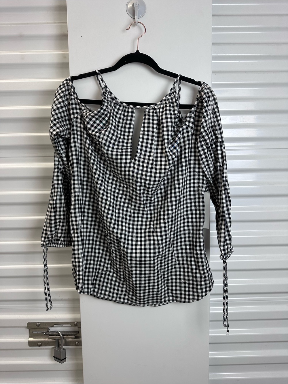 ⭐️Fifteen Twenty Black & White Gingham Cold-Shoulder Blouse